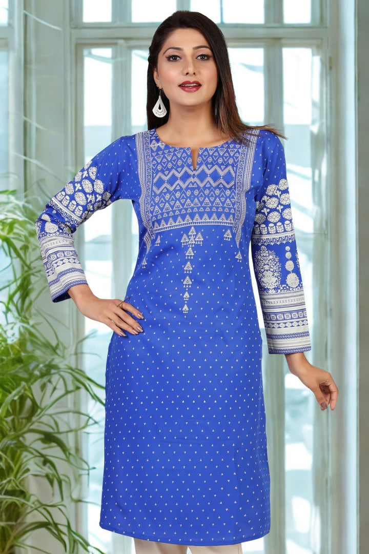 Long Indian Kurta for Women Tunic Tops (Blue)
