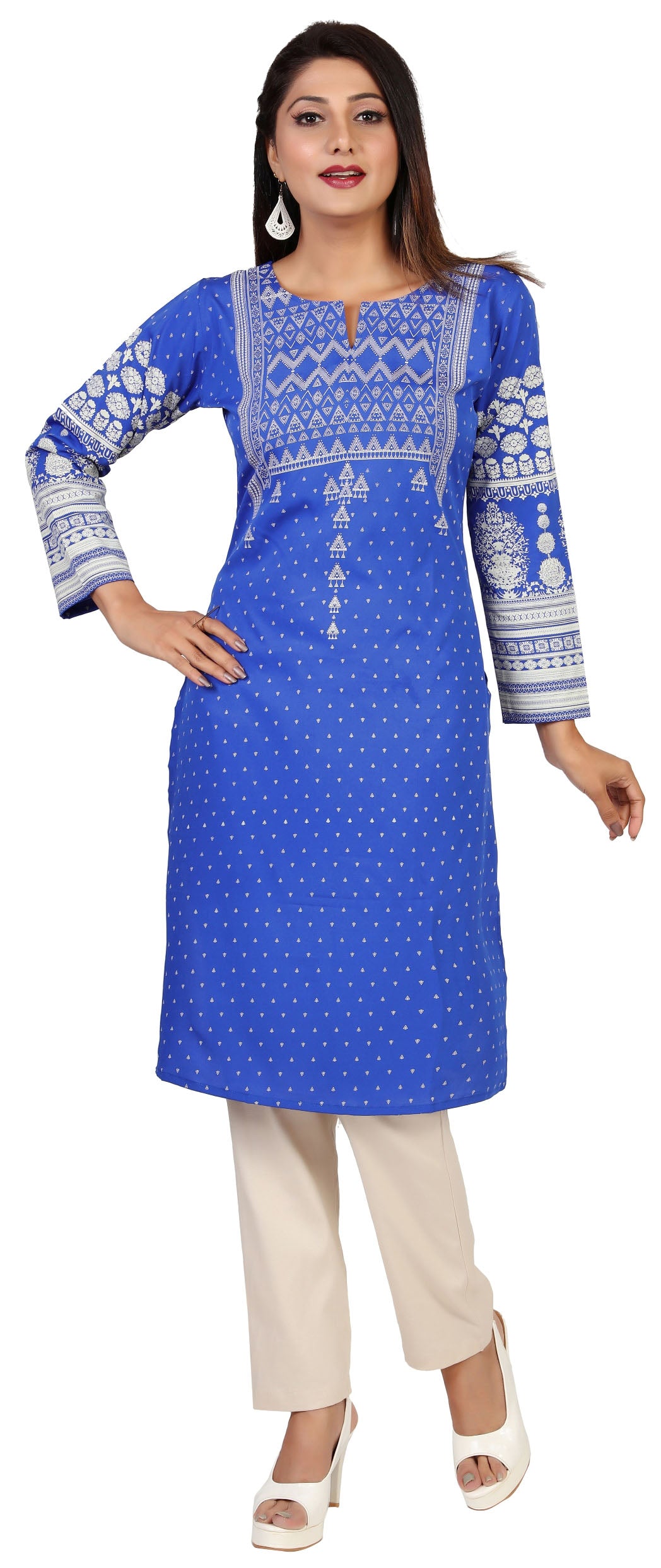 Blue long indian kurta tunic top for women