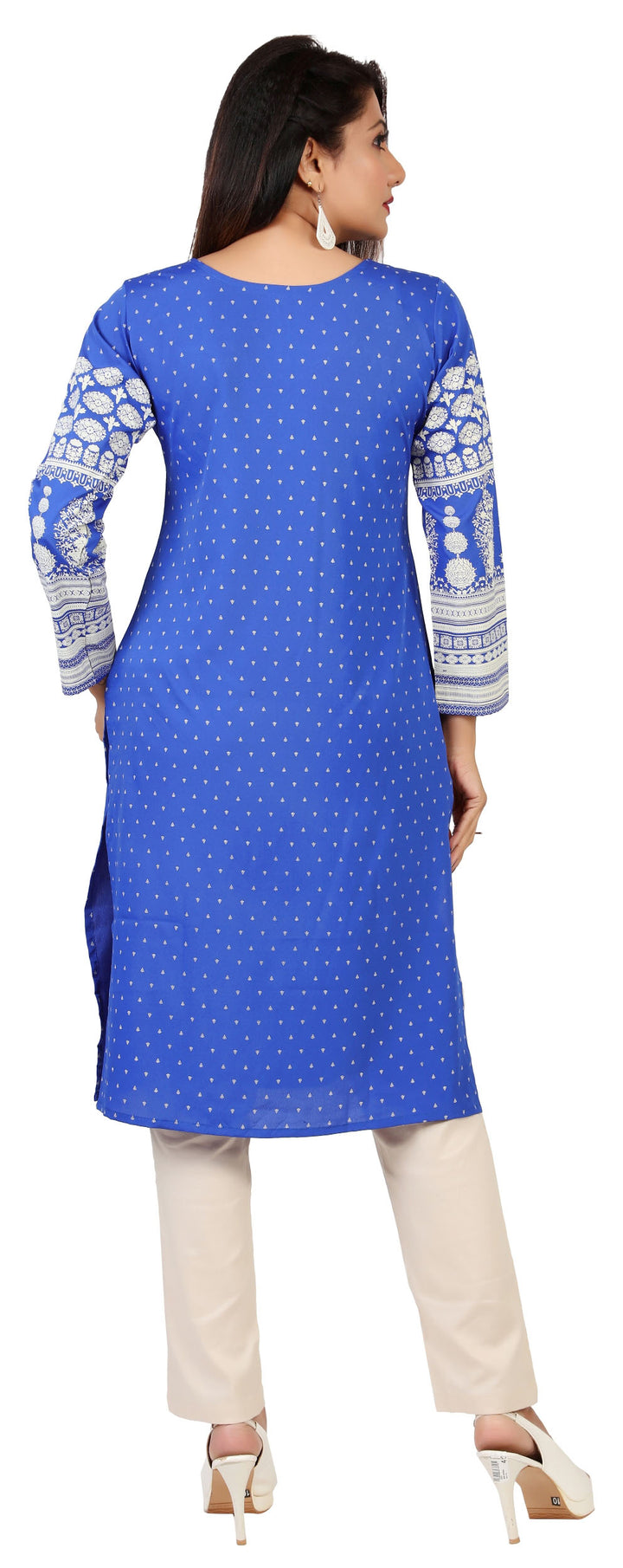 Blue long indian kurta tunic top for women
