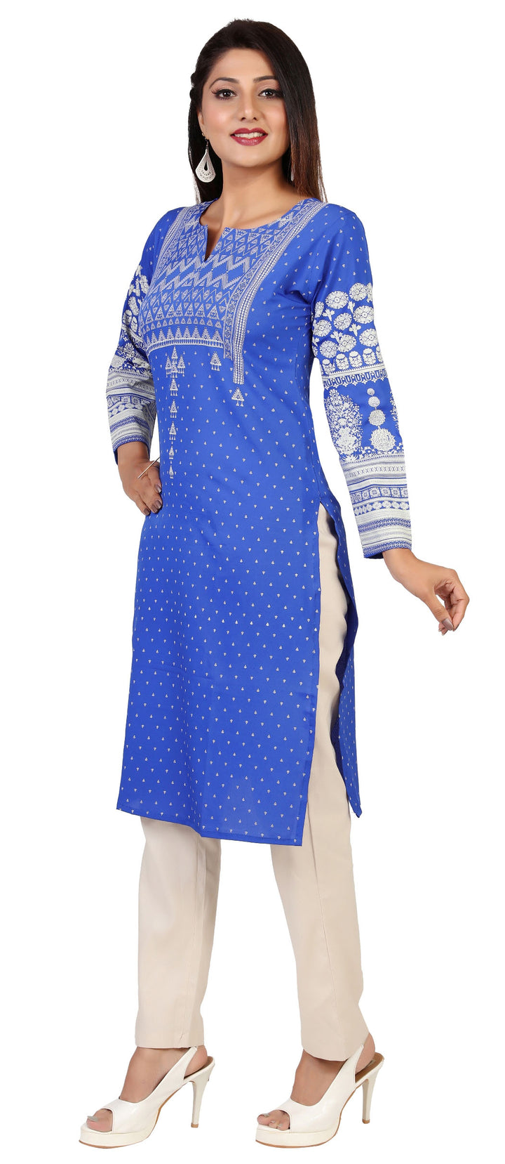Blue long indian kurta tunic top for women