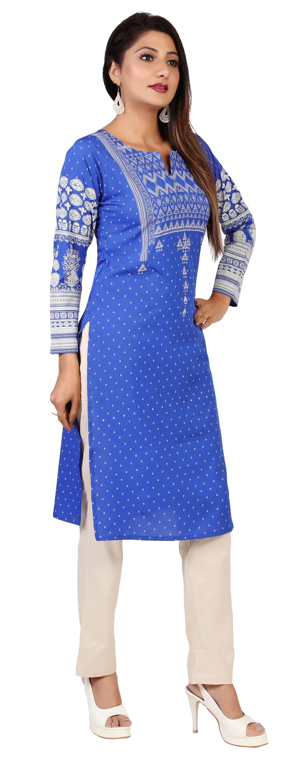 Blue long indian kurta tunic top for women