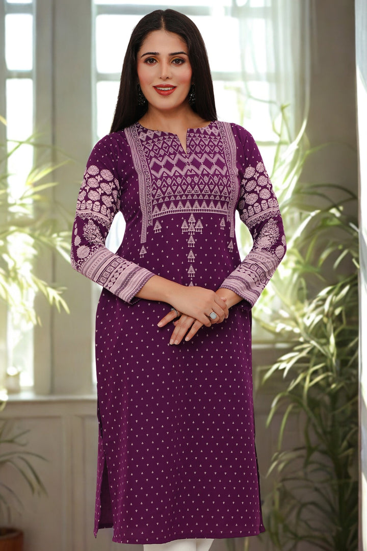 Long Indian Kurta for Women Tunic Tops (Purple)