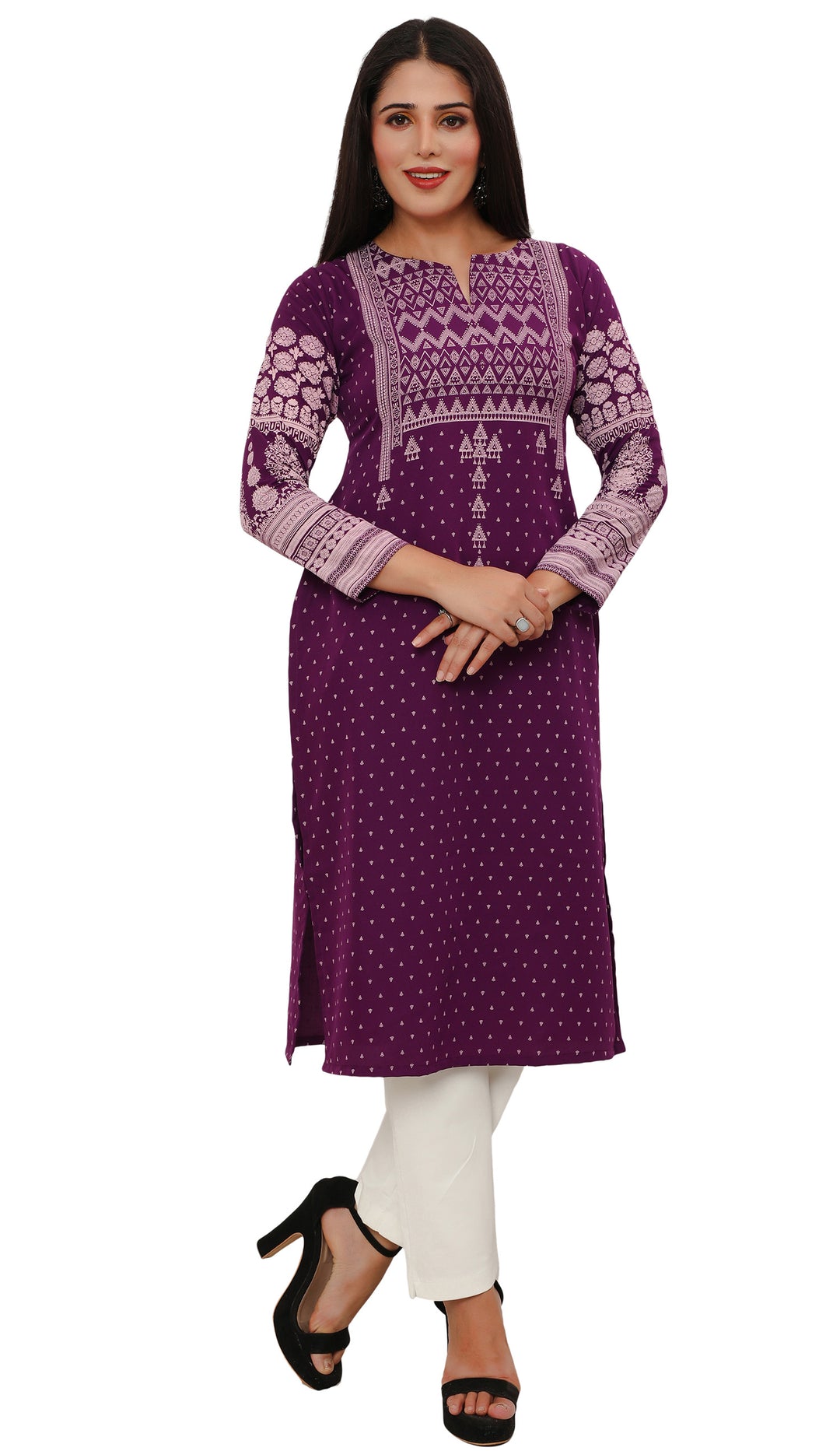 Purple long indian kurta tunic top for women