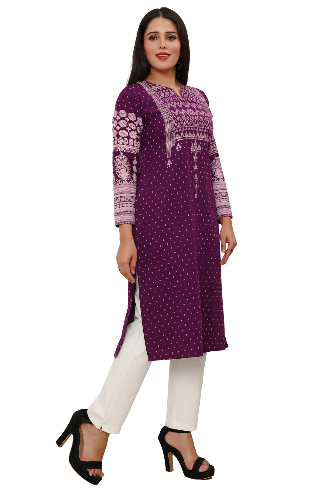 Purple long indian kurta tunic top for women