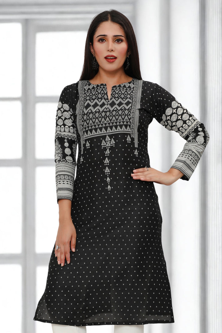 Long Indian Kurta for Women Tunic Tops (Black)