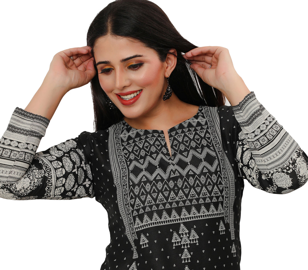 Black long indian kurta tunic top for women