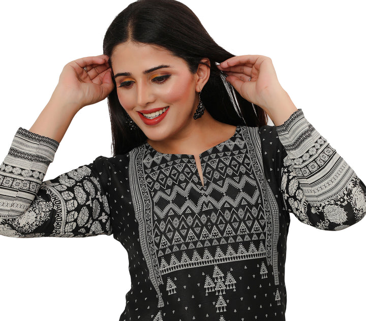 Black long indian kurta tunic top for women