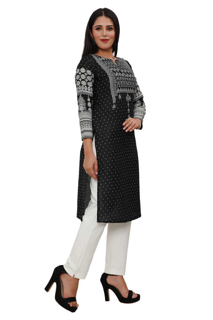 Black long indian kurta tunic top for women