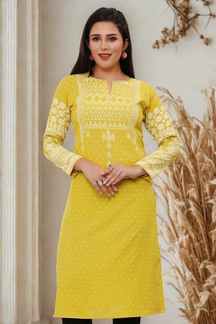 Long Indian Kurta for Women Tunic Tops (Olive Green)