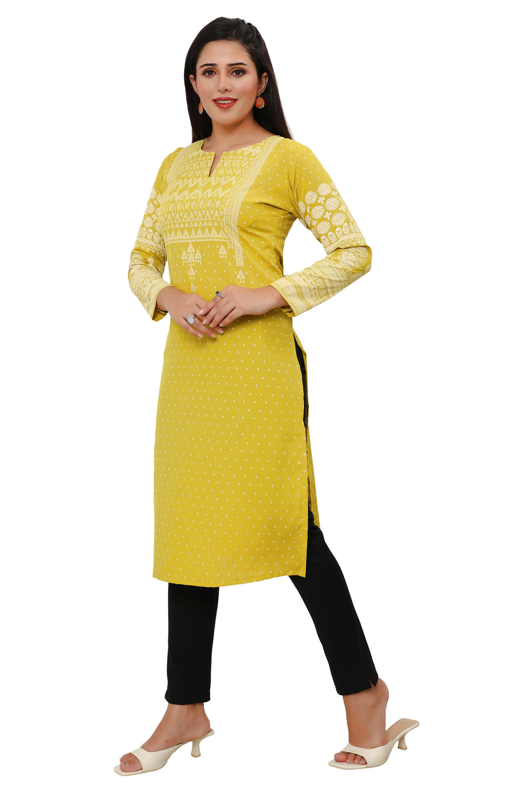 Olive Green long indian kurta tunic top for women