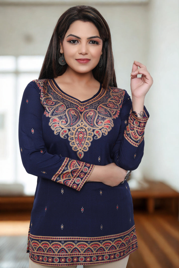 Short Indian Kurti for Women - Indian Clothing (Blue)