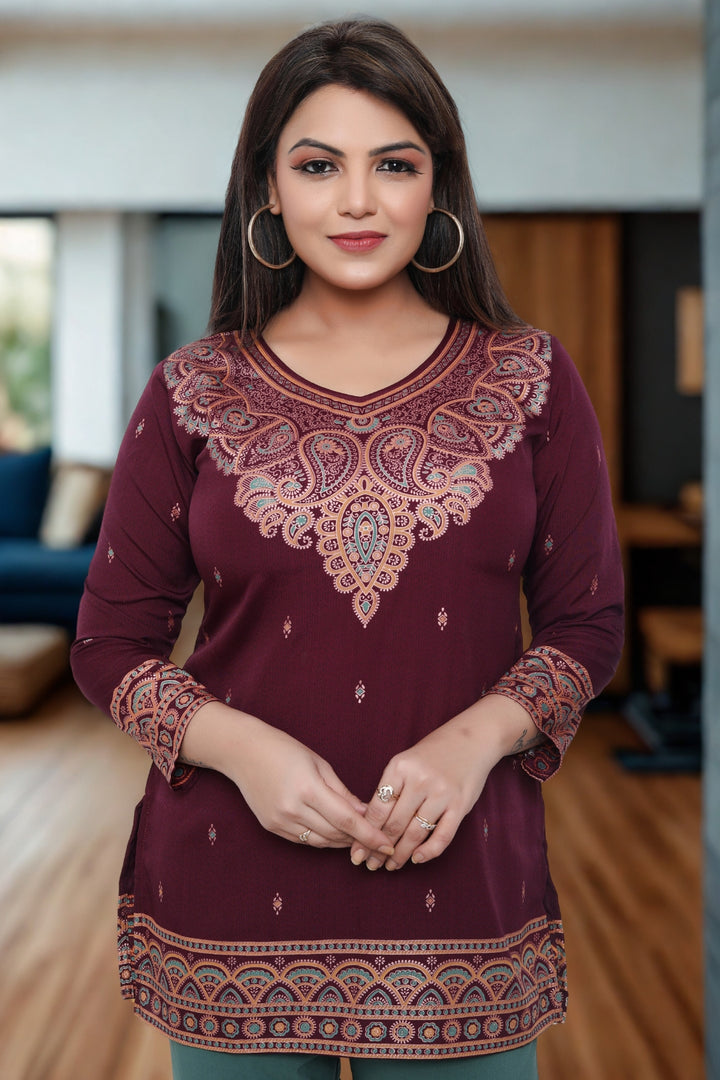 Short Kurti for Women Indian Clothes (Maroon)