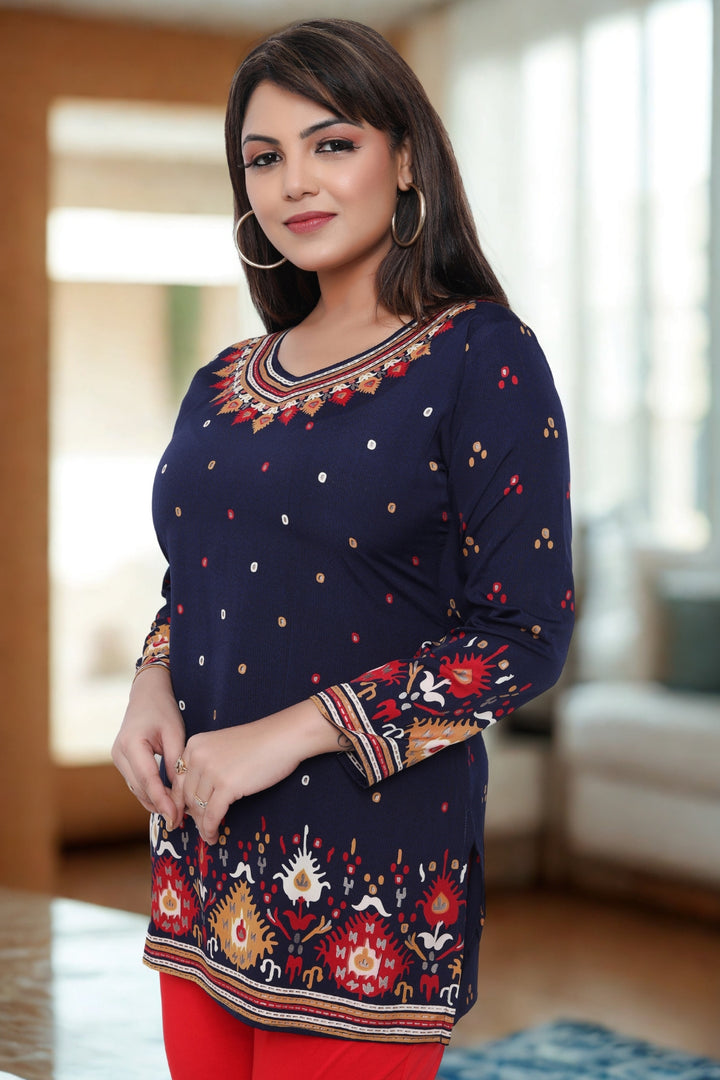 Short Indian Kurti for Women Indian Clothing (Blue)