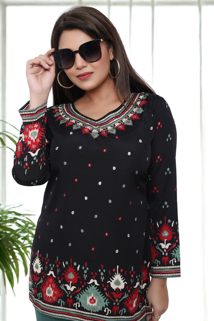 Short Kurti for Women Indian Clothing (Black)