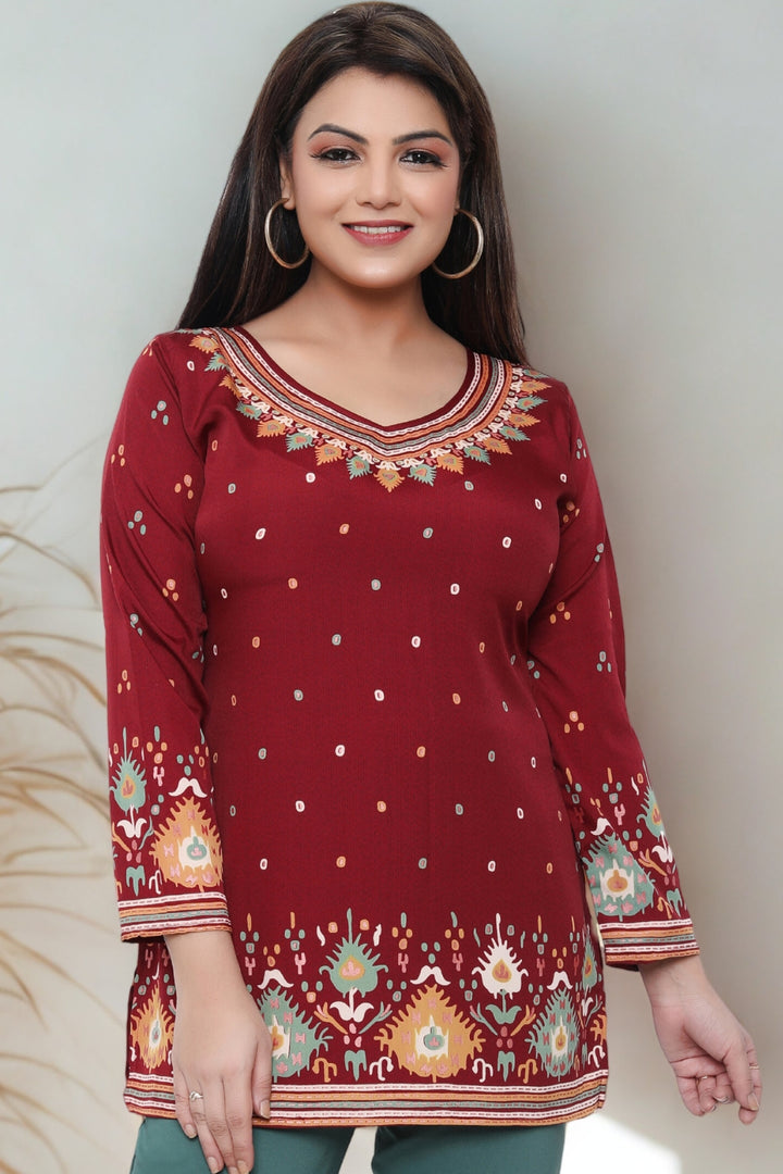 Short Kurti for Women Indian Clothes (Maroon)