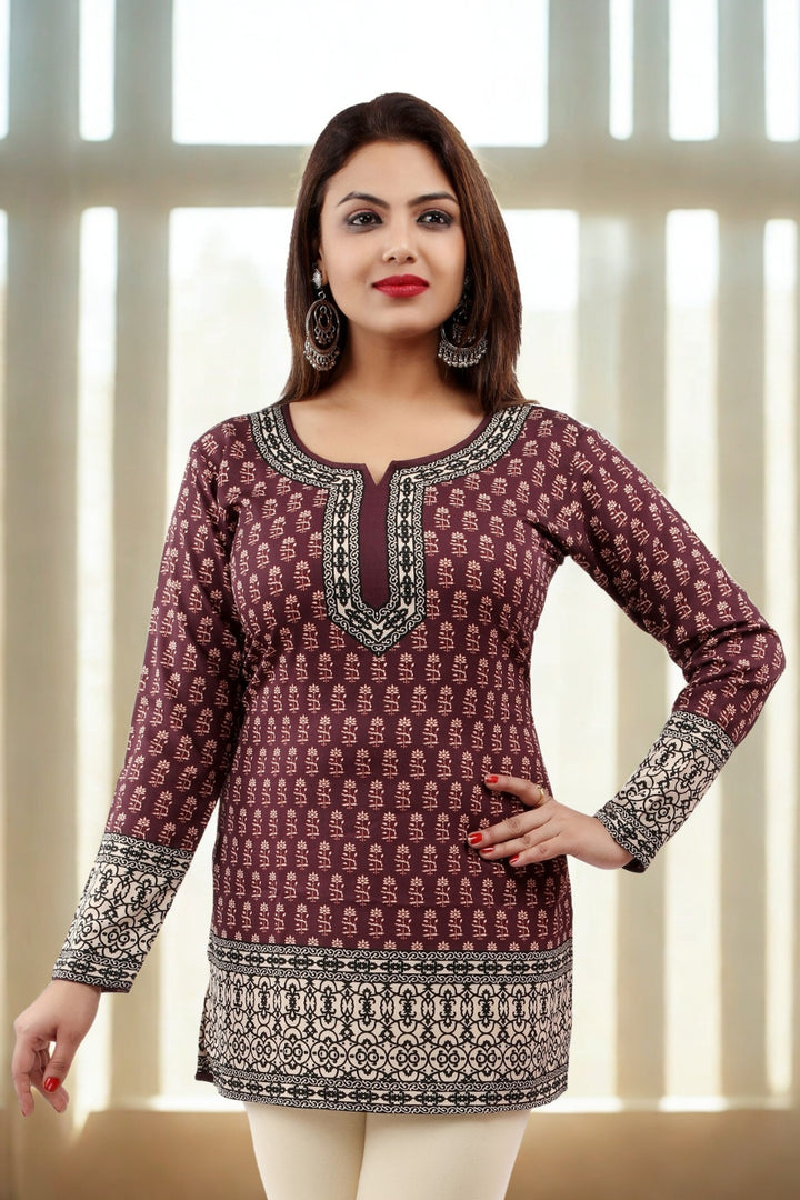 Stylish Brown India Tunic Tops - Trendy Ethnic Wear for Women