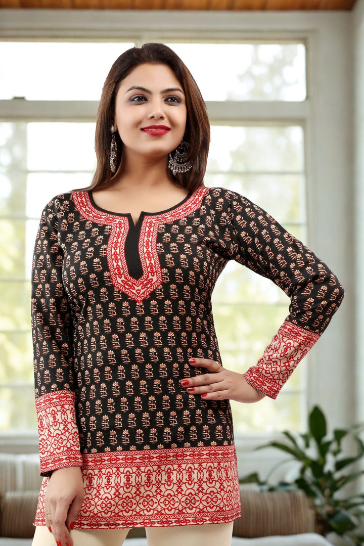 Stylish Black India Tunic Tops - Chic Ethnic Wear for Women