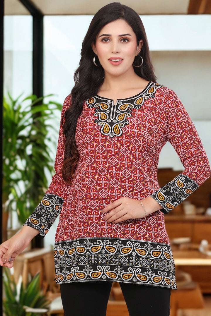Chic Fashion Kurta India - Elegant Red Short Kurti for Women
