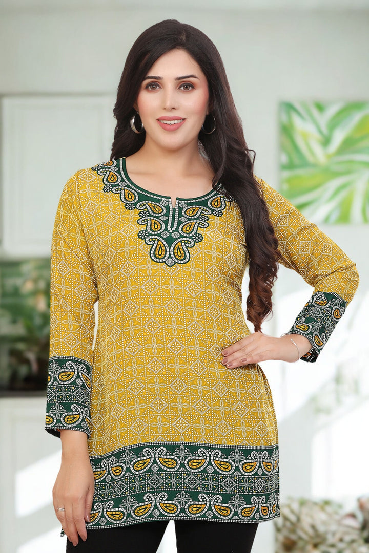Elegant Indian Ethnic Kurta - Gold Short Kurti for Women