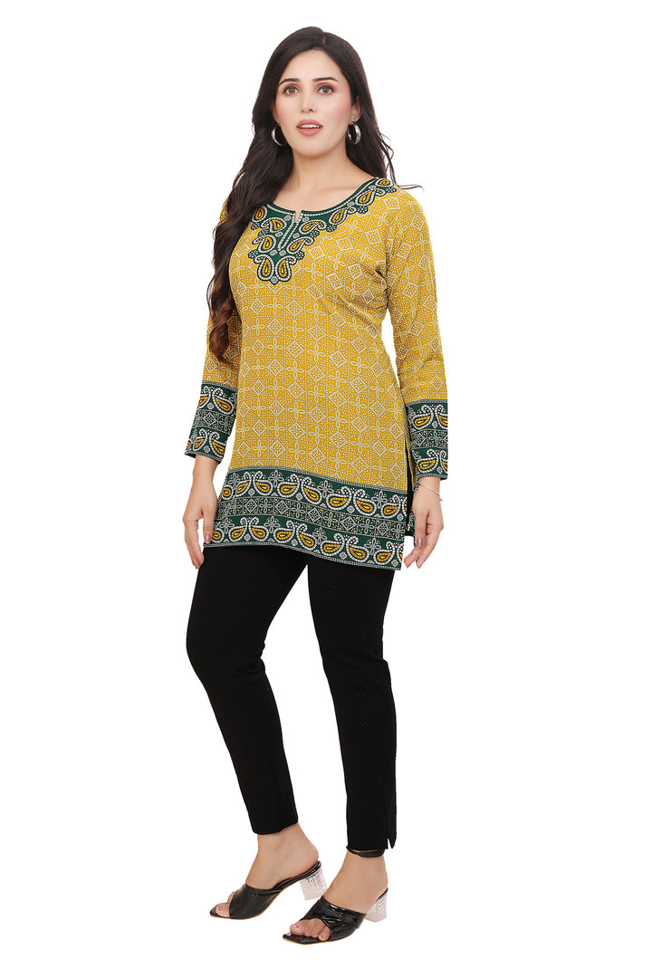 Elegant Indian Ethnic Kurta - Gold Short Kurti for Women