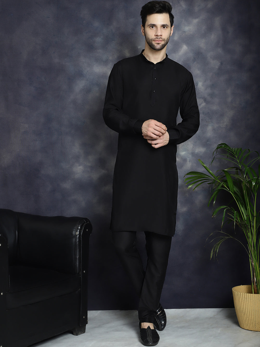 Black Solid Kurta Set for men