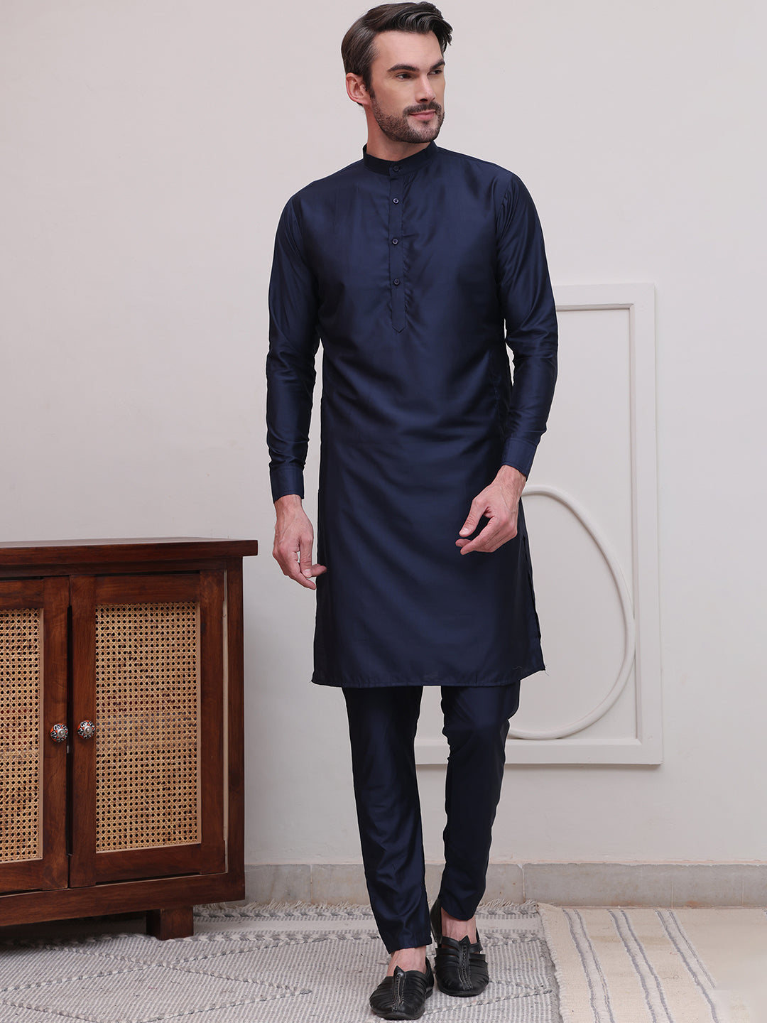 Navy Blue Solid Kurta Set for men