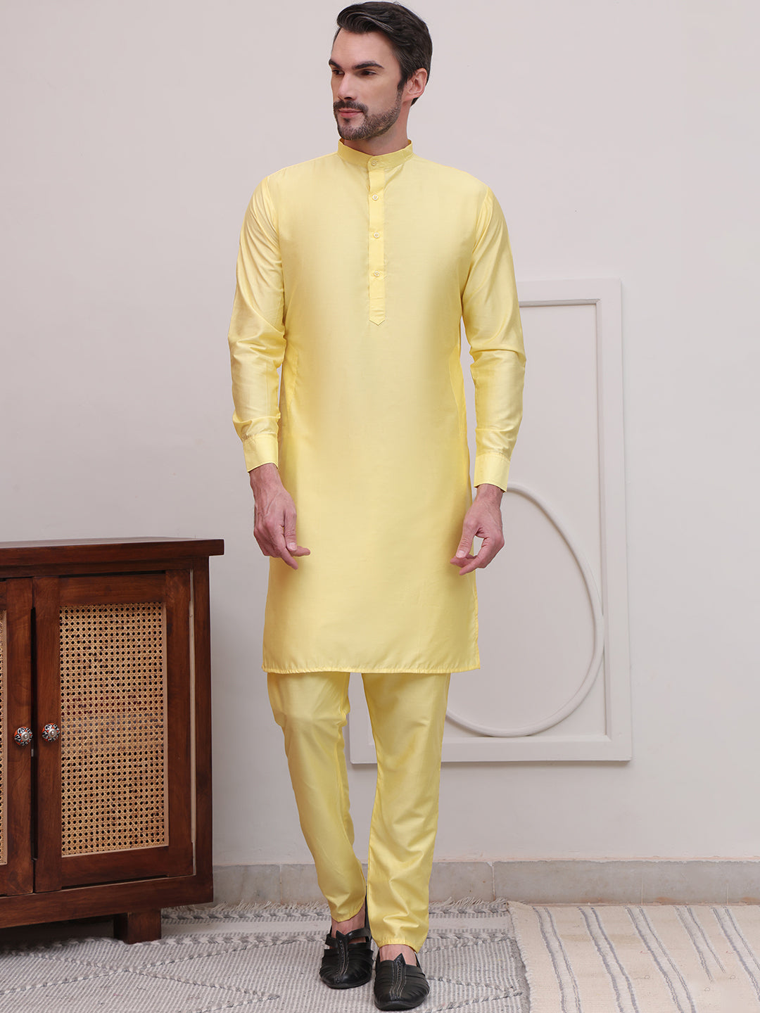 Yellow Solid Kurta Set for men
