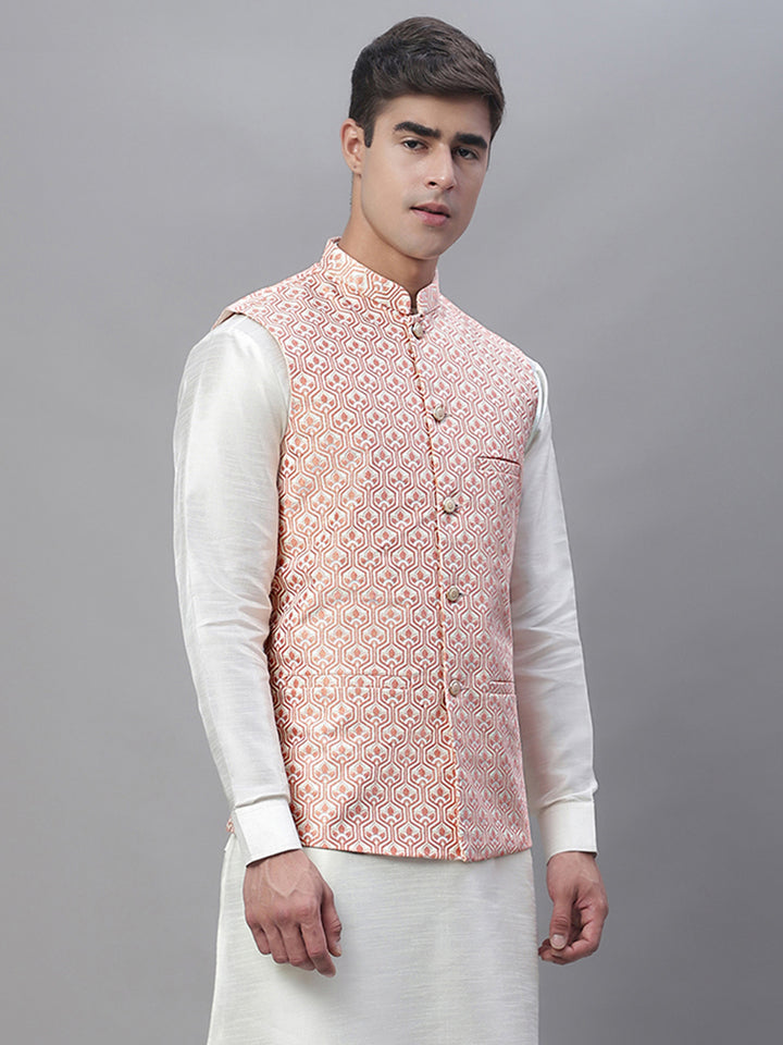 Peach Nehru Jacket for men