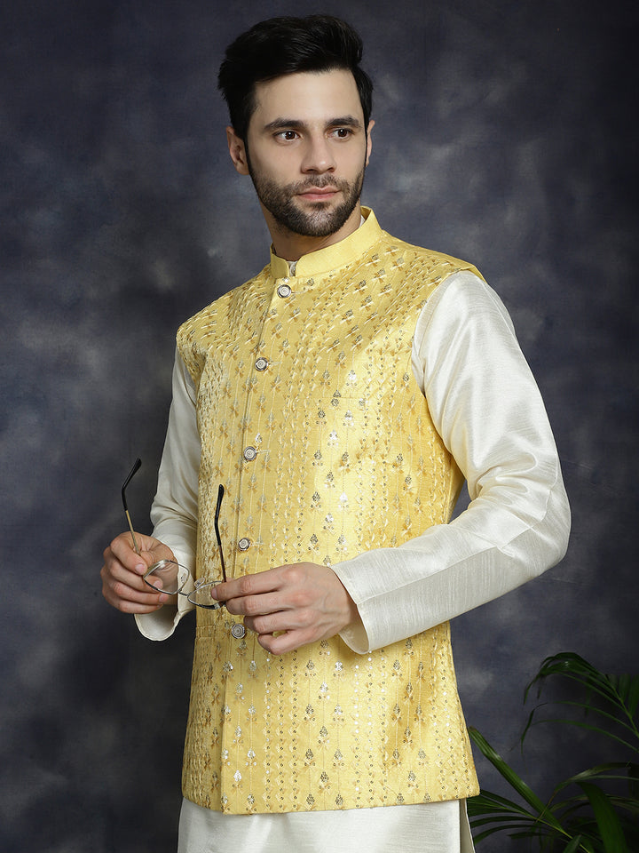 Yellow Nehru Jacket for men
