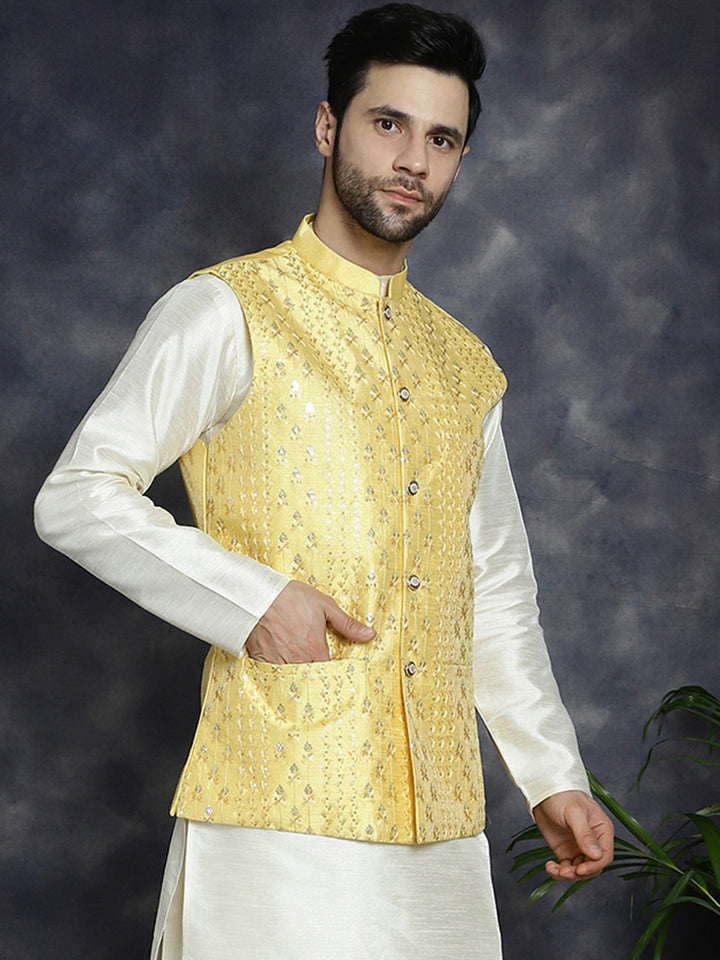 Yellow Nehru Jacket for men