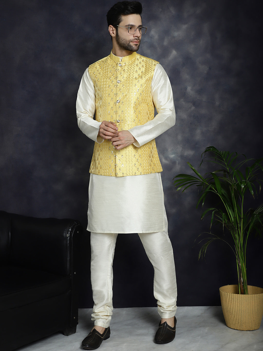 Yellow Nehru Jacket for Men