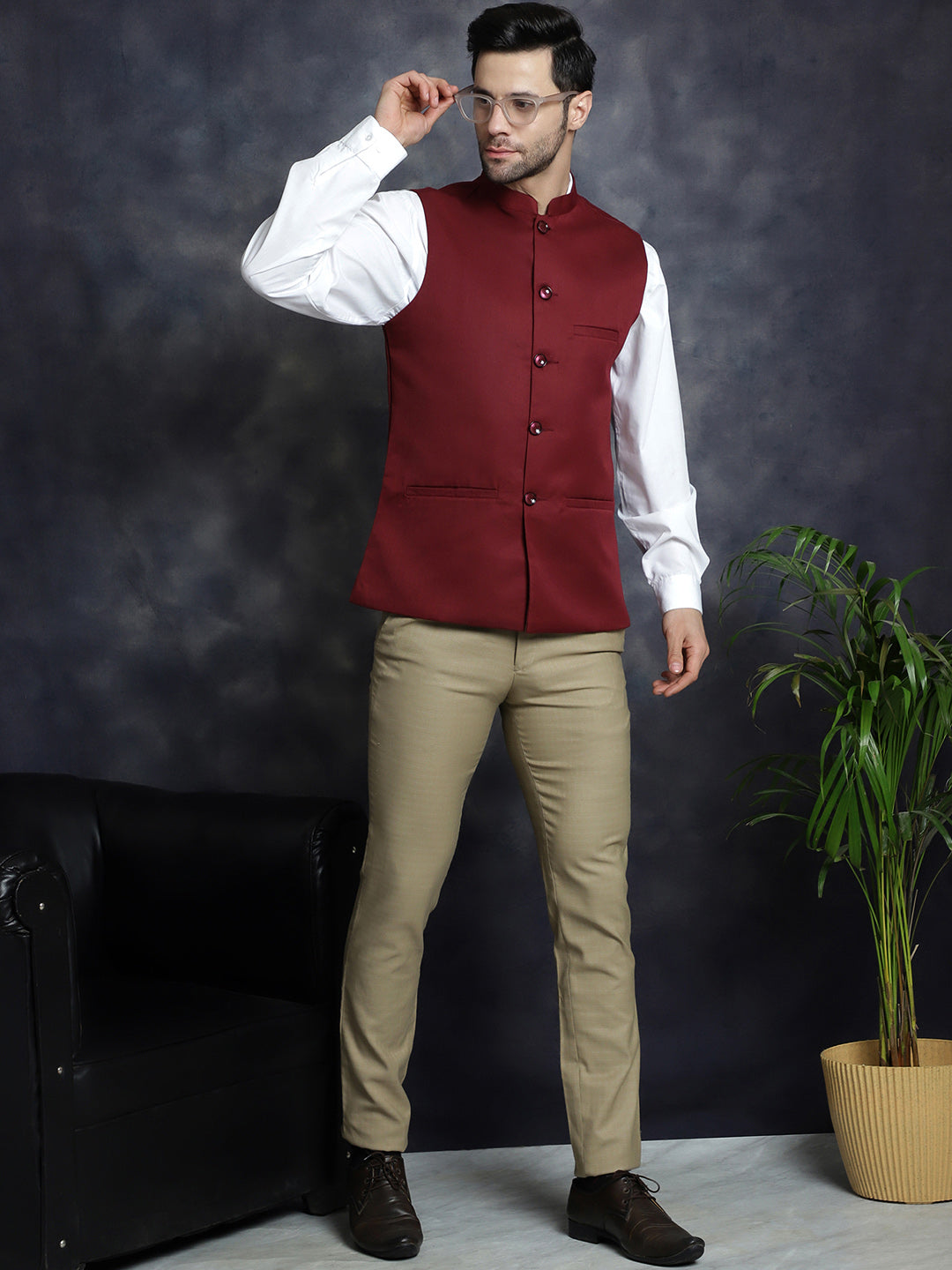 Maroon Indian Waistcoat for men