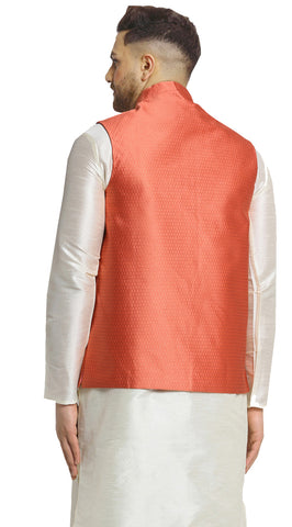 Sleeveless Men's Indian Traditional Nehru Jacket Silk (Peach)