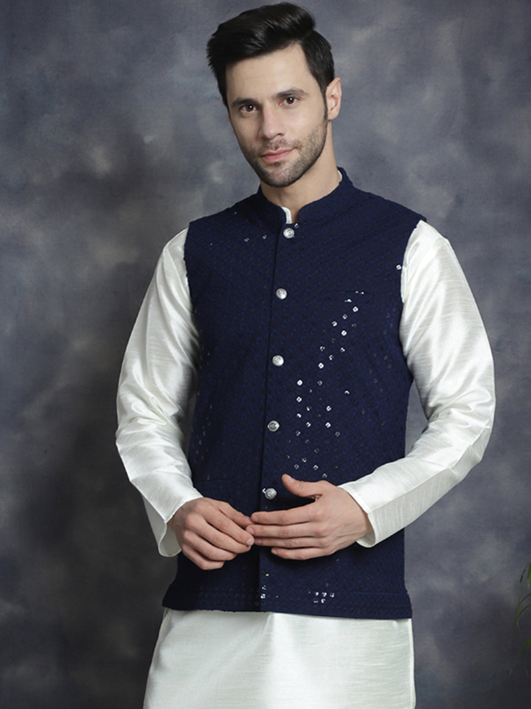 Navy Blue Indian Vest for men
