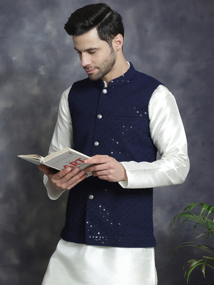 Navy Blue Indian Waistcoat for Men