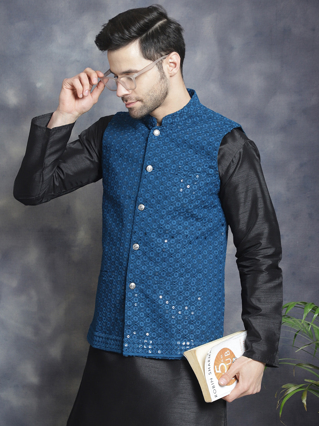 Peacock Blue Indian Waistcoat for Men