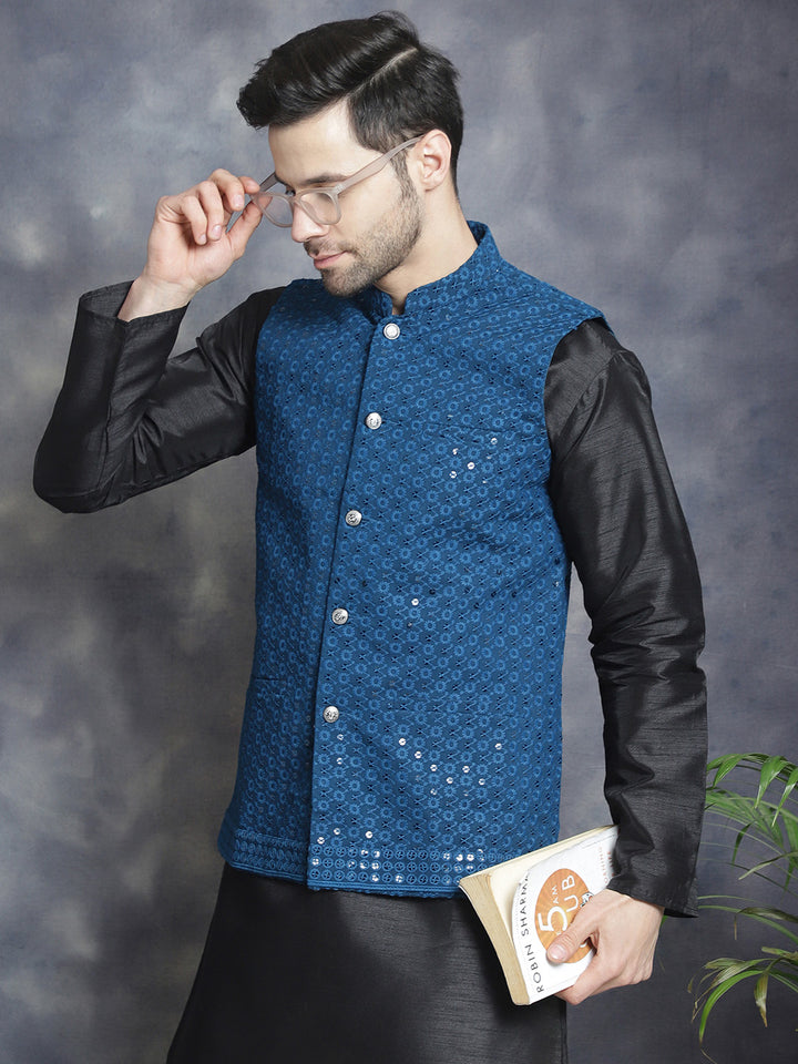 Peacock Blue Indian Waistcoat for Men
