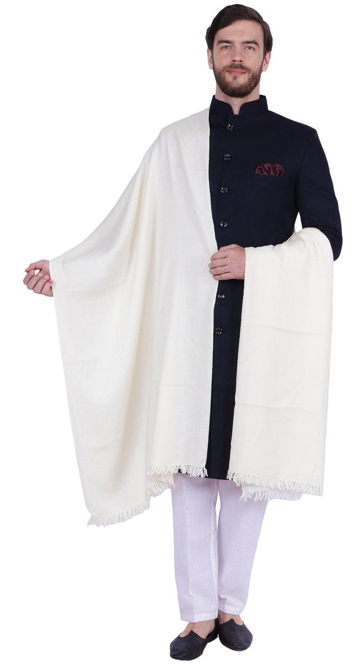 Prayer Indian Shawl Pure Wool Mens Winter India Clothing (Off-White)