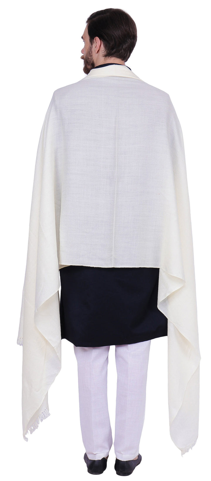 Prayer Indian Shawl Pure Wool Mens Winter India Clothing (Off-White)