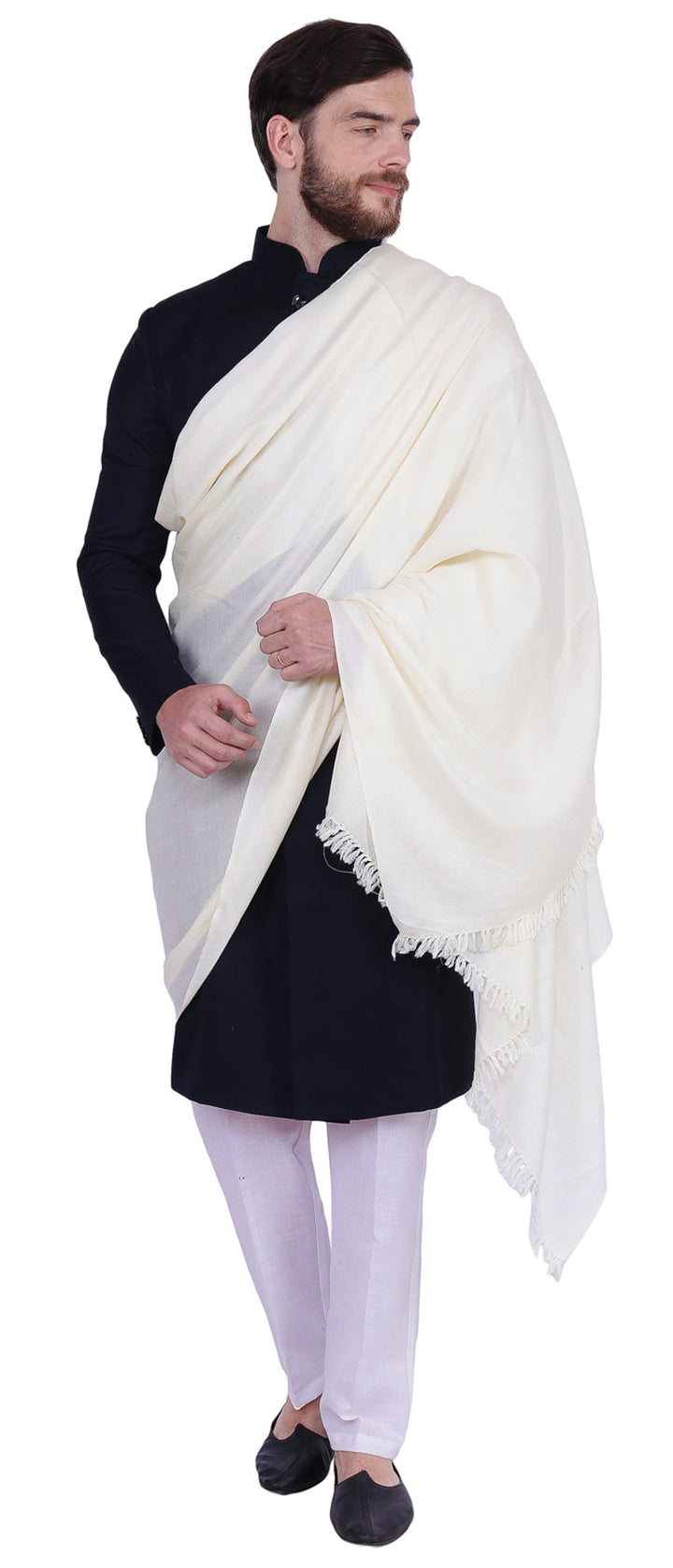 Prayer Indian Shawl Pure Wool Mens Winter India Clothing (Off-White)