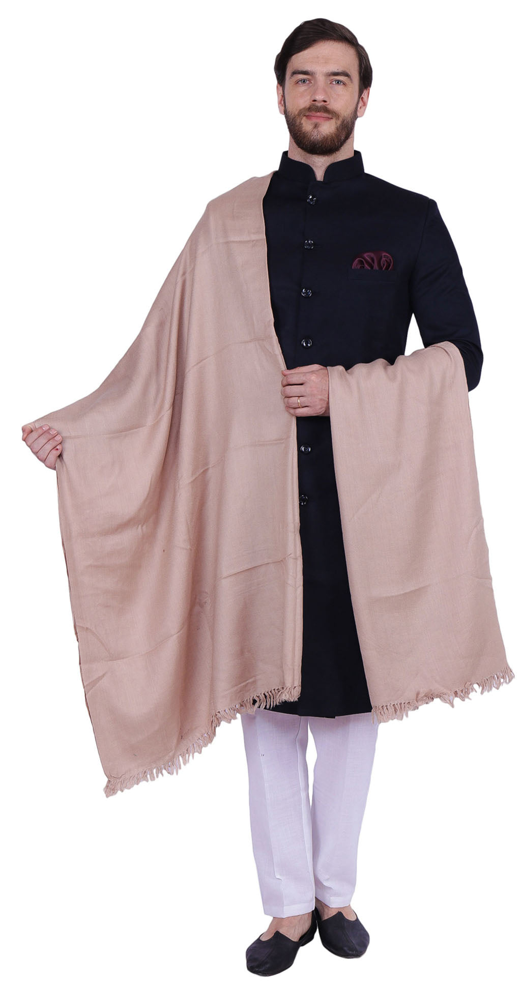 Large Prayer Shawl Pure Wool Wrap India Clothing Men Women (Brown)
