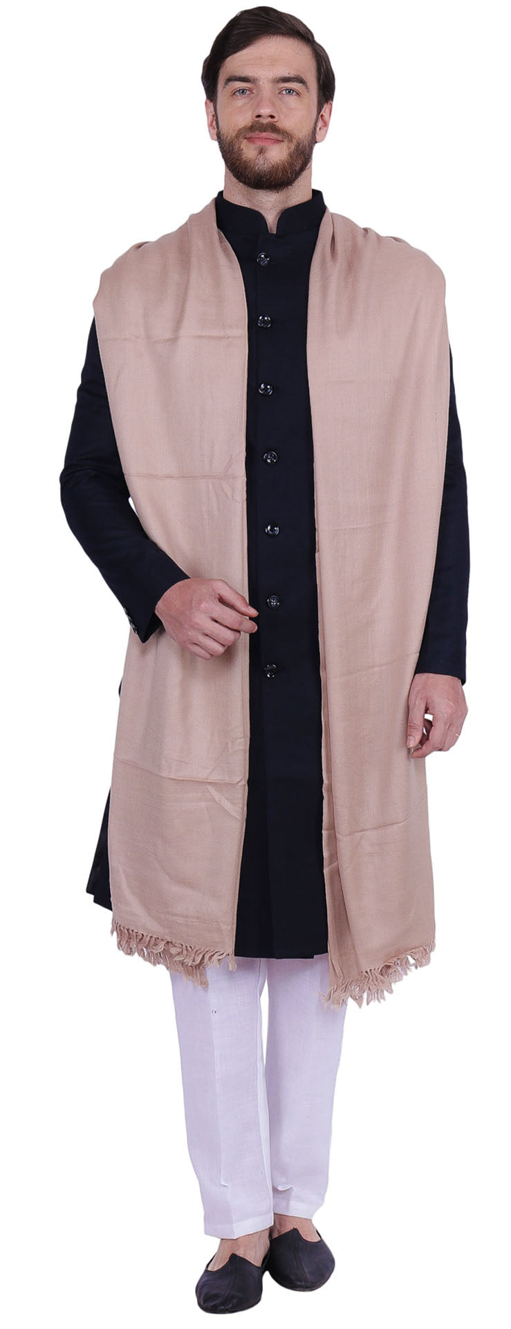 Large Prayer Shawl Pure Wool Wrap India Clothing Men Women (Brown)