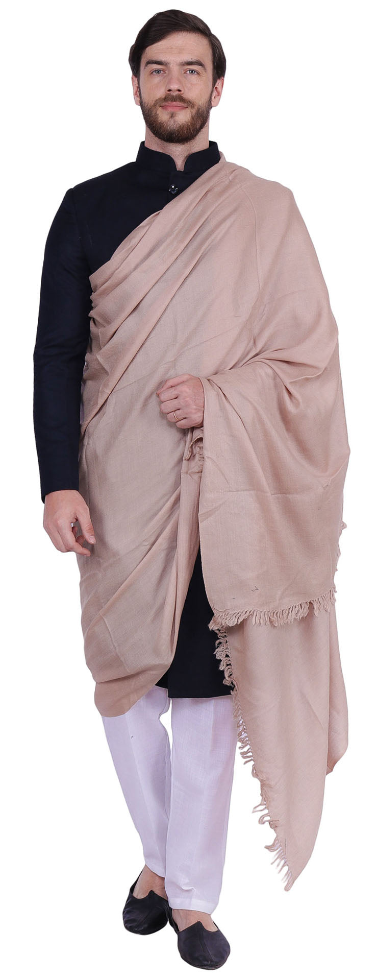 Large Prayer Shawl Pure Wool Wrap India Clothing Men Women (Brown)