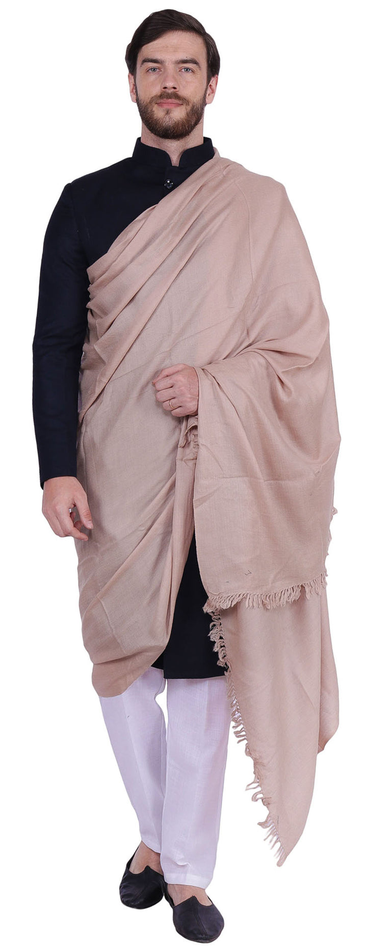 Large Prayer Shawl Pure Wool Wrap India Clothing Men Women (Brown)
