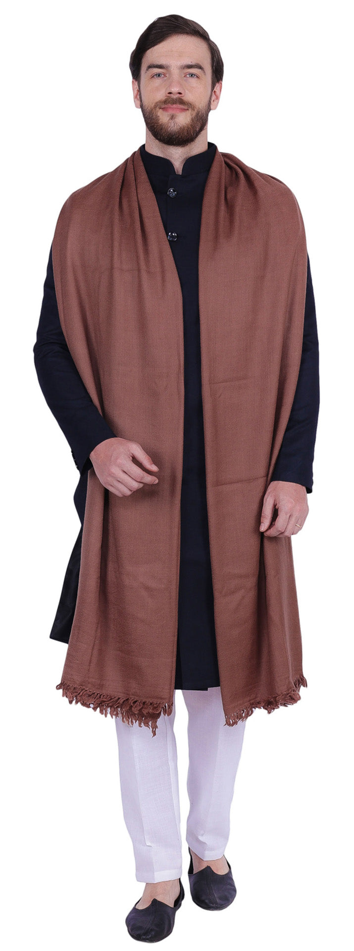 Prayer Shawl Wrap Men Women Pure Wool India Winter Clothing (Brown)