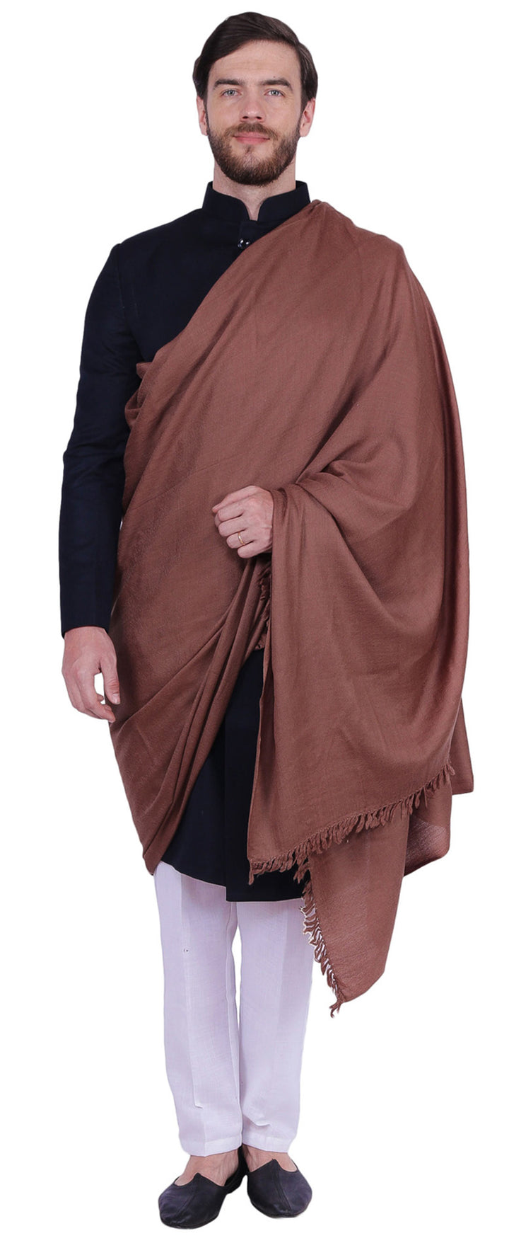 Prayer Shawl Wrap Men Women Pure Wool India Winter Clothing (Brown)