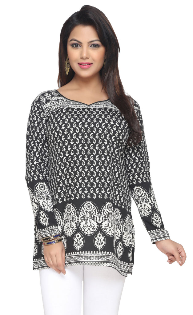 Jhalani And Sons Women Black Printed Tunic Short Kurta - Jhalani & Sons