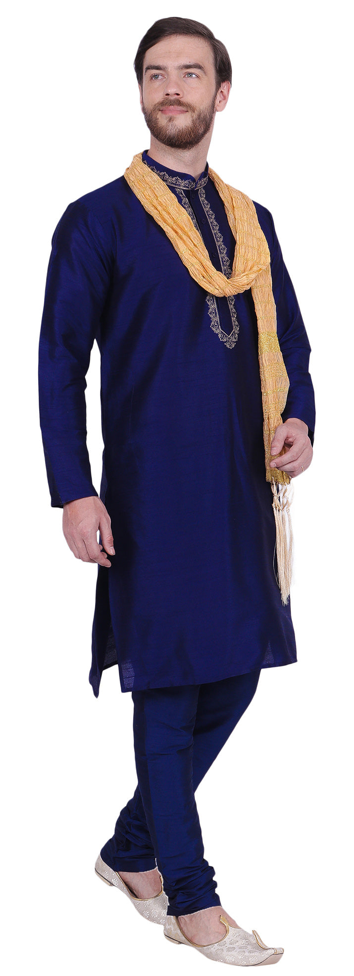 Party Wear Dupion Silk Men's Kurta Pyjama with Scarf Indian
