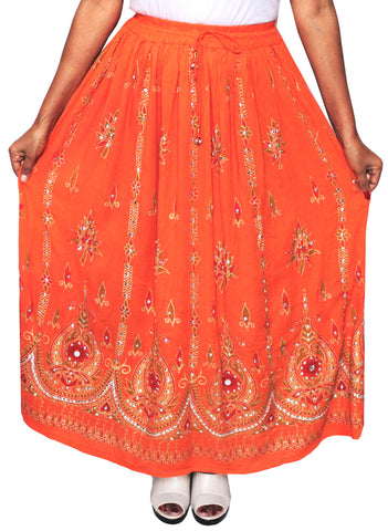 Indian Long Skirts Sequins Maxi Length India Clothes (Orange)