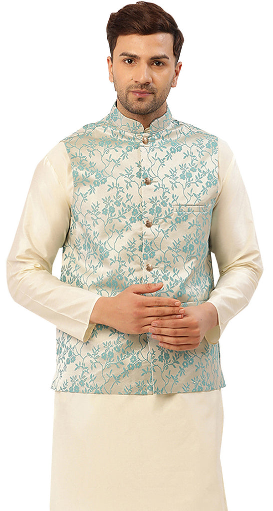 Elegant Nehru Vest for Men with Mandarin Collar Floral Design